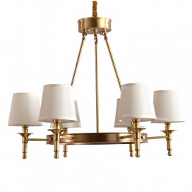 Fine Brass 6 Light Chandelier with Fabric Shades