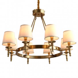 Fine Brass 8 Light Chandelier with Fabric Shades