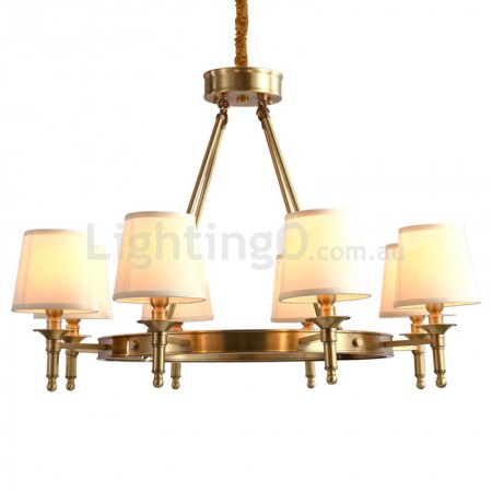 Fine Brass 8 Light Chandelier with Fabric Shades