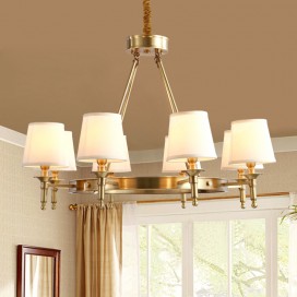 Fine Brass 8 Light Chandelier with Fabric Shades