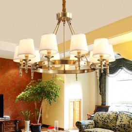 Fine Brass 10 Light Chandelier with Fabric Shades