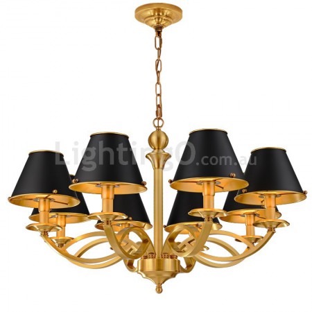 Fine Brass 8 Light Chandelier with Fabric Shades