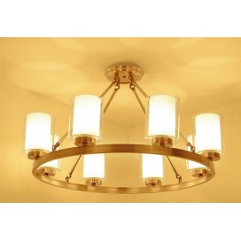 Fine Brass 8 Light Chandelier with Two Tiers Glass Shades