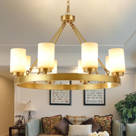 Fine Brass 8 Light Chandelier with Fabric Shades