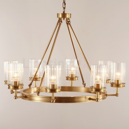 Fine Brass 8 Light Chandelier with Glass Shades