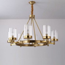 Fine Brass 8 Light Chandelier with Glass Shades