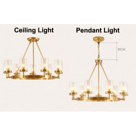 Fine Brass 8 Light Chandelier with Glass Shades