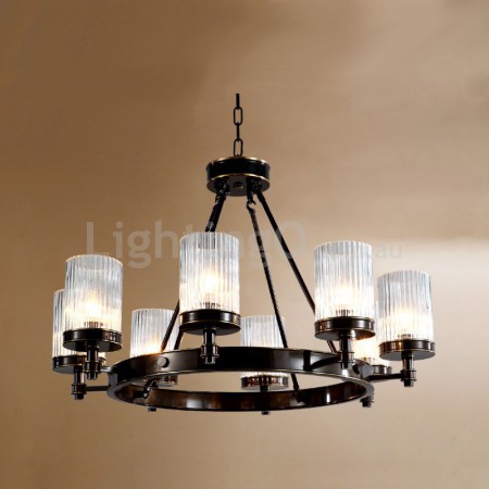 Black Fine Brass 8 Light Chandelier with Glass Shades