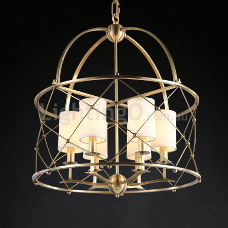 Cage Fine Brass 6 Light Chandelier with Glass Shades