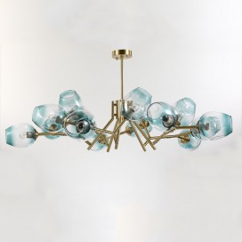 Fine Brass 15 Light Chandelier with Blue Glass Shades