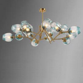 Fine Brass 15 Light Chandelier with Blue Glass Shades