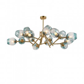 Fine Brass 15 Light Chandelier with Blue Glass Shades