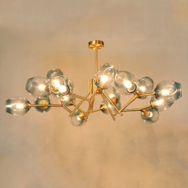 Fine Brass 15 Light Chandelier with Blue Glass Shades