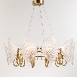 Fine Brass 10 Light Chandelier with Glass Shades