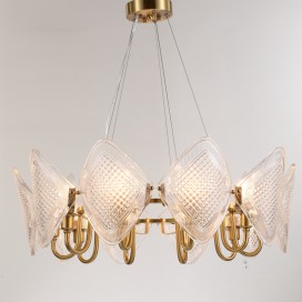 Fine Brass 10 Light Chandelier with Glass Shades