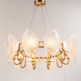 Fine Brass 10 Light Chandelier with Glass Shades