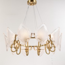 Fine Brass 10 Light Chandelier with Glass Shades