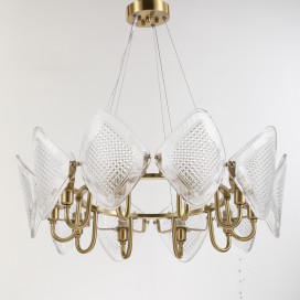 Fine Brass 10 Light Chandelier with Glass Shades