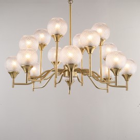 Fine Brass 16 Light Chandelier with Ball Glass Shades