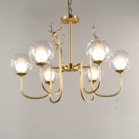 Fine Brass 6 Light Chandelier with Ball Glass Shades