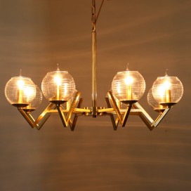 Fine Brass 8 Light Chandelier with Glass Shades