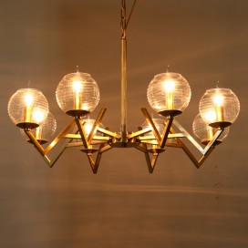 Fine Brass 8 Light Chandelier with Glass Shades