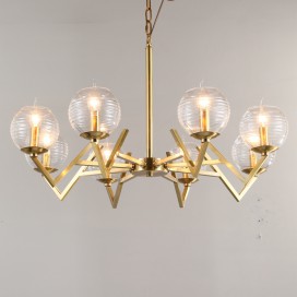 Fine Brass 8 Light Chandelier with Glass Shades