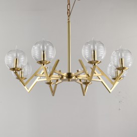 Fine Brass 8 Light Chandelier with Glass Shades