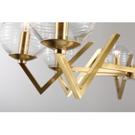 Fine Brass 8 Light Chandelier with Glass Shades