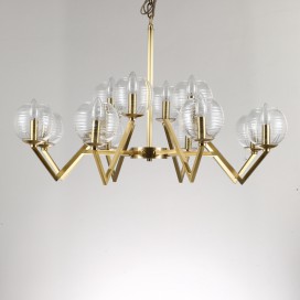 Fine Brass 12 Light Chandelier with Ball Glass Shades