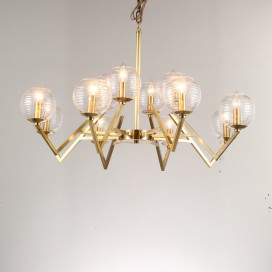 Fine Brass 12 Light Chandelier with Ball Glass Shades