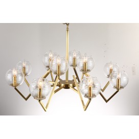 Fine Brass 12 Light Chandelier with Ball Glass Shades