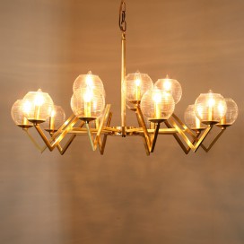 Fine Brass 15 Light Chandelier with Glass Shades