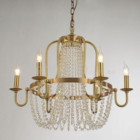 Fine Brass 6 Light Crystal Chandelier