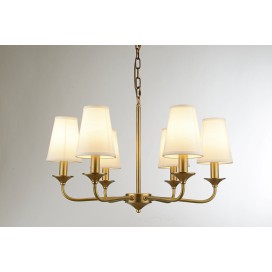 Fine Brass 6 Light Chandelier with Fabric Shades