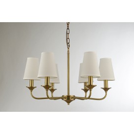 Fine Brass 6 Light Chandelier with Fabric Shades