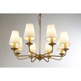 Fine Brass 8 Light Chandelier with Fabric Shades