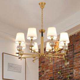 Fine Brass 8 Light Chandelier with Fabric Shades