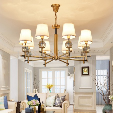 Fine Brass 8 Light Chandelier with Fabric Shades