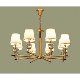 Fine Brass 8 Light Chandelier with Fabric Shades