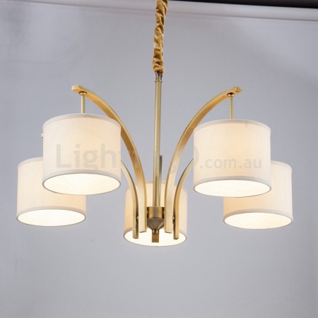 Fine Brass 5 Light Chandelier with Fabric Shades