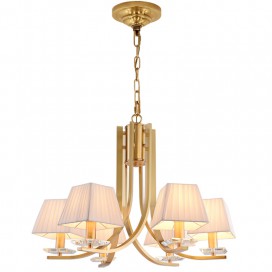 Fine Brass 6 Light Crystal Chandelier with Fabric Shades