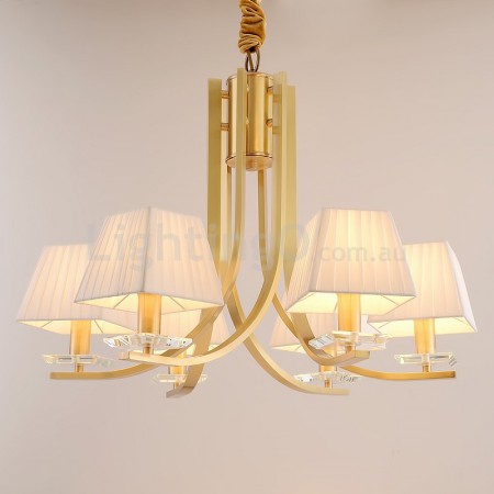 Fine Brass 6 Light Crystal Chandelier with Fabric Shades