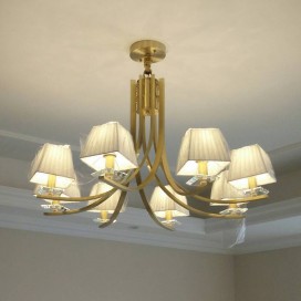 Fine Brass 8 Light Crystal Chandelier with Fabric Shades