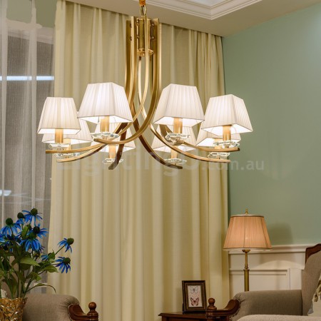 Fine Brass 8 Light Crystal Chandelier with Fabric Shades