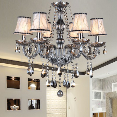 6 Light Retro Gray Candle Style Crystal Chandelier