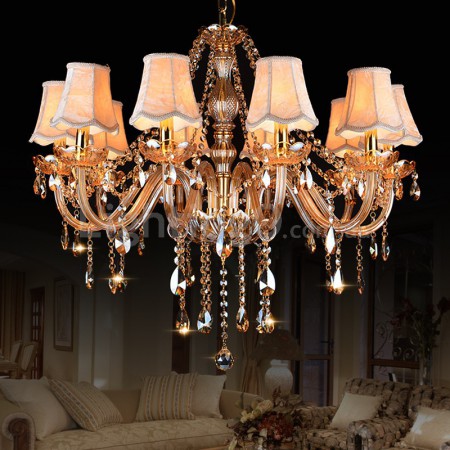 10 Light Amber Candle Style Crystal Chandelier