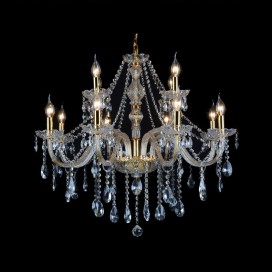 12 Light (8+4) 2 Tiers Gold Luxurious Candle Style Crystal Chandelier