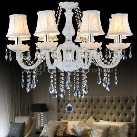 8 Light White Modern Candle Style Crystal Chandelier