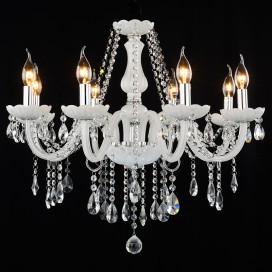 8 Light White Modern Candle Style Crystal Chandelier